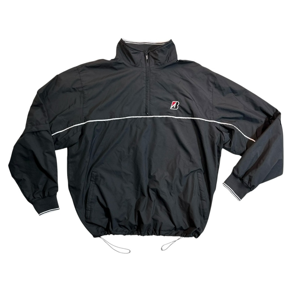 Antigua Bridgestone Windbreaker Jacket Full Zip Mens Large Black Tires Cars